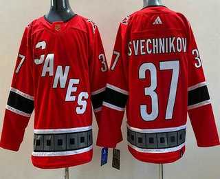 Mens Carolina Hurricanes #37 Andrei Svechnikov Red 2022 Reverse Retro Authentic Jersey